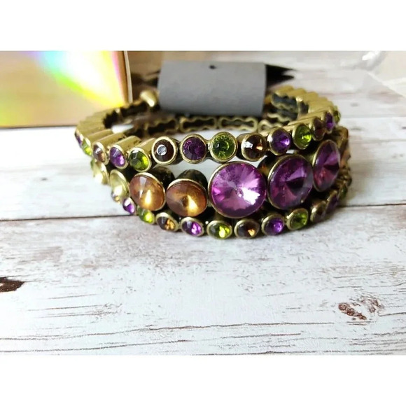 NWT Express Green Purple Brown Rhinestone Bracelet - Picture 3 of 8